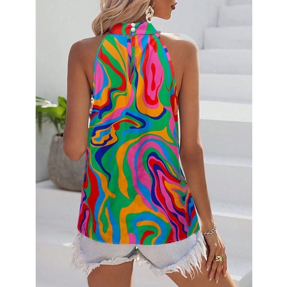 Bright Multicolor Abstract Print Halter Top - Picture 4 of 6